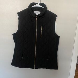 Calvin Klein Black Quilted Vest with Gold Zipper